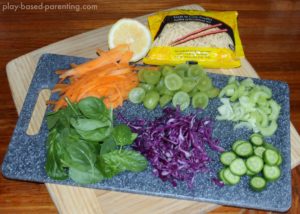 crunchy salad for kids rainbow ingredients