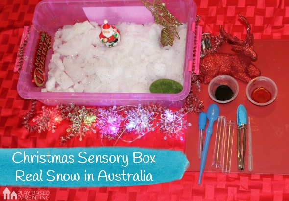 Christmas Sensory bin real snow in australia